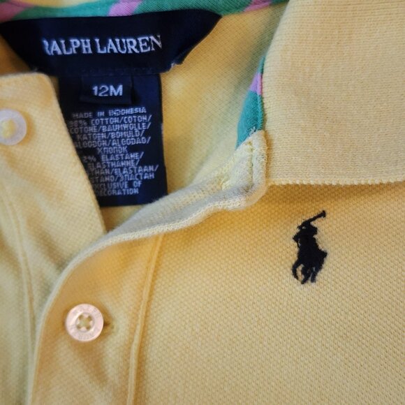 Ralph Lauren Dress Girls 12M Yellow Long Sleeve Polo Pleated Skirt Classic Logo - Picture 5 of 12